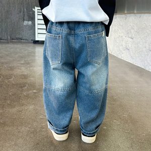 Pantalon en <span class=keywords><strong>jean</strong></span> rétro pour enfants à taille élastique avec poches, <span class=keywords><strong>jean</strong></span> baggy délavé pour petits garçons, tenue décontractée quotidienne, directement de l'usine - Product Image 2