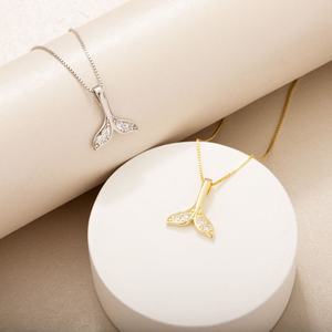 Collar de sirena de clavícula para mujer de Plata de Ley 925, collar con colgante de cola de ballena de delfín de circón clásico - Product Image 6