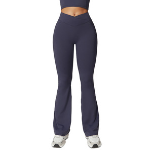 Pantalones de Yoga Disko Sport Eco de Nylon Reciclado y Spandex, Cintura Alta, Pierna Ancha, Secado Rápido, Transpirables, Anti-Pilling, Azul Claro, Gris Crema - Product Image 4