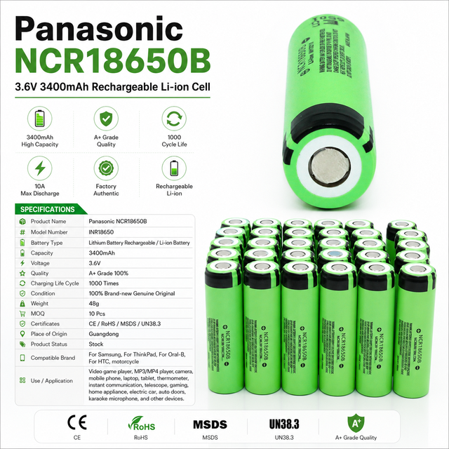 Panaso Cheap NCR18650B 3.6V 3400mAh Factory Authentic Rechargeable 10A Battery Cell 18650B Lithium Battery