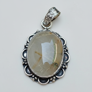 Colgante de mujer, piedra preciosa Natural dorado de rutilo, piedra natal genuina, joyería hecha a mano de Navidad Unisex, colgante de plata de ley 925 - Product Image 1