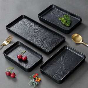 Plat de barbecue en plastique noir mat givré en spirale, <span class=keywords><strong>Rectangle</strong></span> A5 <span class=keywords><strong>assiette</strong></span> en mélamine, vente en gros d'usine - Product Image 3