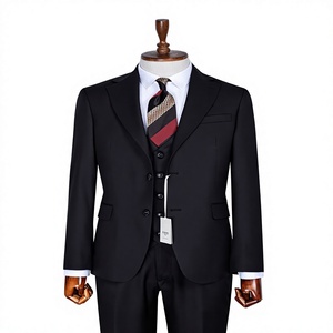 Costume d'affaires noir pour homme, style britannique, simple boutonnage, col à revers, anti-plis, mélange de laine, coupe classique - Product Image 1