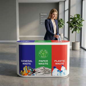 Oval Recycling <b>Bin</b> Plastic Waste Sorting <b>Storage</b> Bucket Indoor Three Compartment Reuse Reduce Recycle - Product Image 1