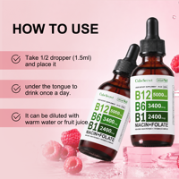 Gouttes liquides de complexe de vitamines B à haute puissance B12 B6 B1 Niacine Folate Végétalien Sans OGM Complément alimentaire OEM Marque privée
