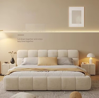 Lit de style moderne pour hôtel, King Size, double, en velours chaud capitonné, mobilier de chambre à coucher, ensemble de lit nuage blanc crème