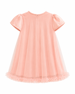Robe en tulle rose pour filles, style A-line, avec manches bouffantes et volants, pour le printemps, style doux, longueur mini - Product Image 1