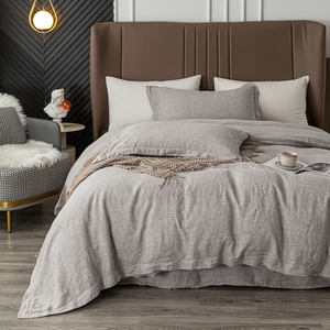 Juego de cama tamaño Queen, edredón de lino 100%, funda de edredón, fundas de edredón, patrón sólido, estilo moderno, juegos de cama doble de 4 piezas para el hogar - Product Image 5