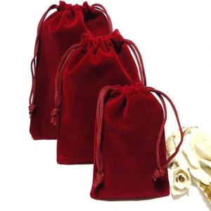 Sacs cadeaux personnalisés réutilisables en velours rouge foncé 10x15cm pour boucles d'oreilles, colliers, rangement domestique, bougies et artisanat - Product Image 2
