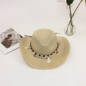 Boho Tassels Cowboy Hat Bands Custom Oversize Brim Paper Straw For Men Women Western Fedora Brown Hat