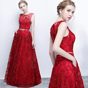 Hot Selling Elegante Dames Avondjurk Mouwloze Crew Kraag Hoge Taille Kanten Jurk Metalen Riem Baljurk <span class=keywords><strong>Prom</strong></span> Dress - Product Image 2