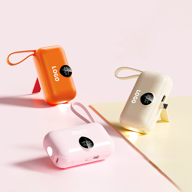 PD 22.5W Built in Cable Power Banks 5000mah Built-in Type-C for Phone Cable Small Power Bank With Phone Holder Flashlight
