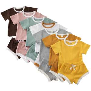 Ropa de Verano para Bebés al por Mayor, Conjuntos de Ropa para Bebés y Niños Pequeños, Cómodos y Suaves, Top + Pantalones Cortos de Algodón - Product Image 2