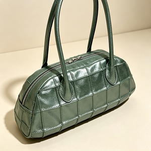 Women Metallic Green Quilted Shoulder Bag Retro Grid Pattern Long Handle <b>Handbag</b> Ladies <b>Small</b> Underarm Purse - Product Image 6