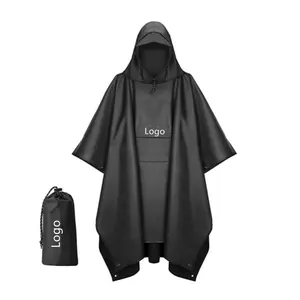 Outdoor Hiking Waterproof Lightweight Reusable Fabric Rain Coat Poncho With Logo
