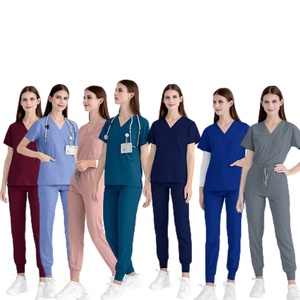 42109 Drop Shipping Jogger pantalones elásticos Scrub enfermeras taza enfermera retráctil insignia carretes una pieza enfermera Scrubs - Product Image 1