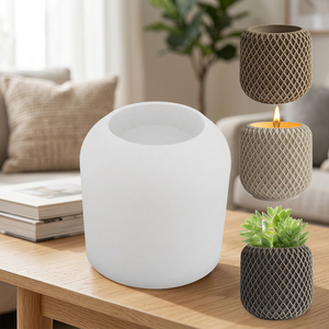 Silicone Cylindrical <b>Mold</b> Grid Pattern Eco-Friendly Candle Holder Planter Pot Set 1 Piece - Product Image 3