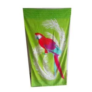 China supplier Custom Animal Beach Towels Kids Cotton Velour Digital Print Parrot Design Green Summer Beach Towel