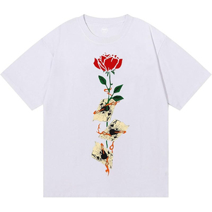Men's Black Short Sleeve T-Shirt Red Rose <b>Skull</b> Pattern Printed 100% Cotton Casual O-Neck Regular Fit Anti-Pilling Breathable - Product Image 2