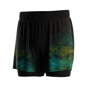 Shorts de sport 2-en-1 pour hommes, gris et noir, doublés, avec entrejambe de 5 pouces, pour la course et le Jiu Jitsu (vente en gros) - Product Image 1