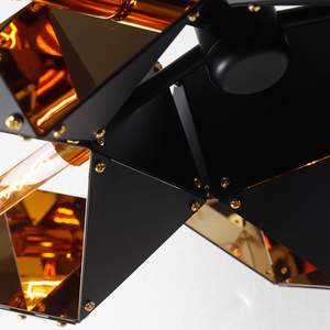 Rectangulaire ligne forme lustre suspension lampe multi têtes noir brillant or pendentif lumière - Product Image 5