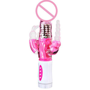 Vibrador Triple Placer Conejo, Estimulador de Punto G y Clítoris, Tapón Anal, Dildo Giratorio, Material TPE, Recargable por USB, Impermeable - Product Image 2