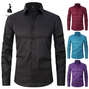 Chemises habillées pour hommes S-8XL Nouveauté Unies Manches longues Décontractées Coupe ajustée Respirantes Noir et Blanc Vêtements masculins sociaux - Product Image 5