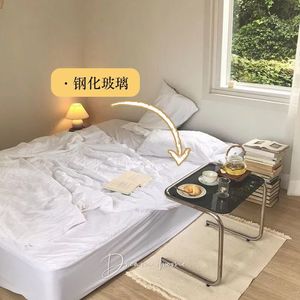 Wan Yusen <b>Glass</b> <b>Side</b> <b>Table</b> Plated Metal Frame Minimalist Bedside <b>Table</b> For Bedroom Living Room - Product Image 2