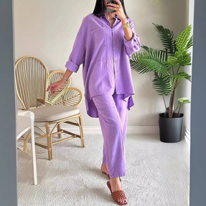 Nuevo Conjunto de 2 Piezas para <span class=keywords><strong>Mujer</strong></span>, Talla Grande, Camisa de Lino y Algodón, Pantalones Holgados de Cintura Alta - Product Image 4