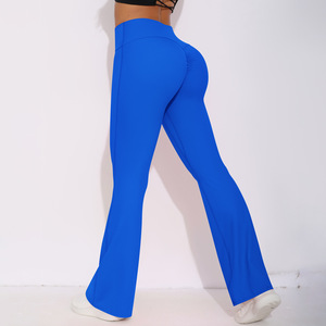 Pantalones de yoga acampanados de cintura alta, extrasuaves, elásticos, para entrenamiento y gimnasio, con logo personalizado y diseño liso. - Product Image 4