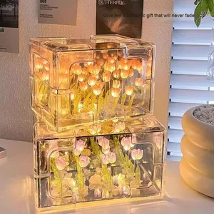 Lampada Notturna a Forma di Tulipano Fatta a Mano, Luce LED Rettangolare in Vetro di Mare, Ricaricabile USB o a Batteria, per Camera da Letto, Regalo di Compleanno per Ragazze - Product Image 3