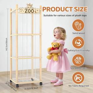 Torre di stoccaggio di animali imbottiti in legno Premium-organizzatore di giocattoli di peluche da 56 pollici con ruote, divisori elastici per sala giochi - Product Image 5