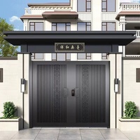 Porte coulissante électrique en alliage d'aluminium, design chinois minimaliste, résistante à l'eau, pour cour, villa, double porte, extérieur, jardin
