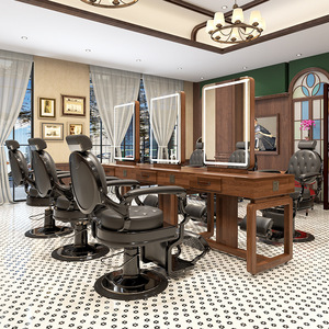 Station de coiffure de style vintage, meuble de salon en bois massif avec éclairage LED pour <span class=keywords><strong>barbier</strong></span> et salon de beauté - Product Image 6