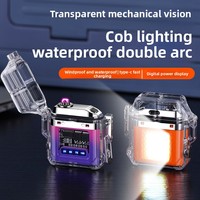 Briquet électronique miniature à double flamme étanche en métal avec coque transparente