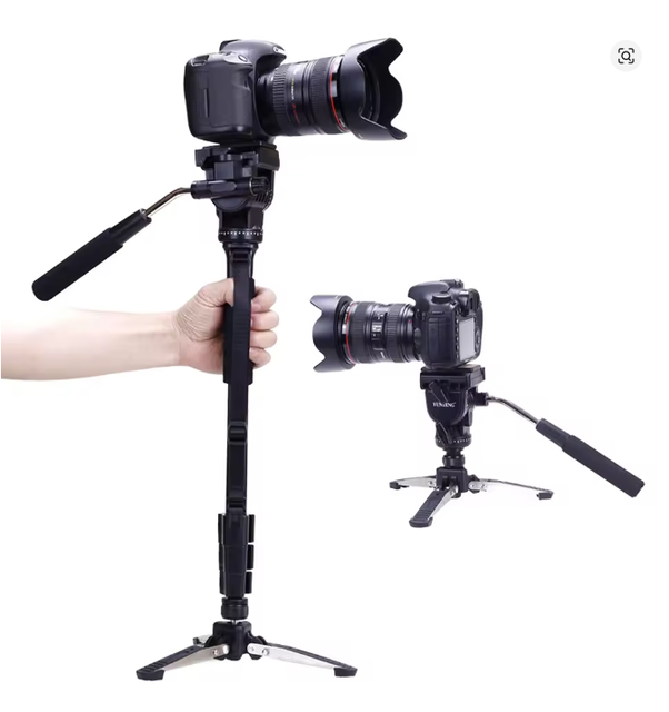 YUNTENG VCT-288 148cm Aluminum Fluid Head Monopod for Cameras Pan Tilt Fluid Head with Foldable Tripod Support Base Feet