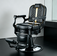 Fauteuil de Barbier Vintage de Luxe Noir et Or, Robuste, Hydraulique et Inclinable, pour Salon de Coiffure et Coupe de Cheveux