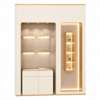 Vitrine murale pour bijoux avec éclairage LED et tiroirs, beige et or, pour boutique, vente en gros