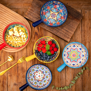 Tazón de Cerámica Bohemia con Asa, Tazón Creativo para Ensalada de Frutas con Asa, Tazón Apto para Horno para Evitar Quemaduras - Product Image 2