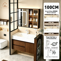 Projet hôtelier XINGRUO : Meuble de salle de bain sur mesure avec vasque intégrée en pierre frittée et miroir LED intelligent anti-buée
