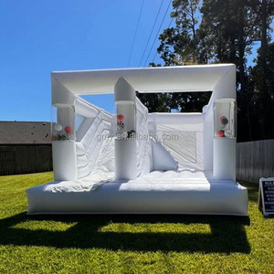 Château gonflable à double piste pour enfants, robuste, blanc, avec toboggan aquatique gonflable commercial extérieur et piscine à balles - Product Image 4