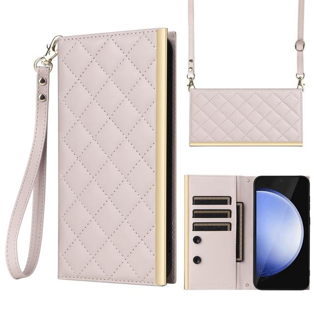Mobile Phone Cases Portable Card Wallet Phone Bag Crossbody Rhombic Sucker Leather Phone Case Cover for Samsung Galaxy S25 FE 5G