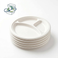 Assiette jetable en bagasse de canne à sucre compostable de 10 pouces à 3 compartiments pour la restauration, les cafétérias et les buffets (vente en gros)