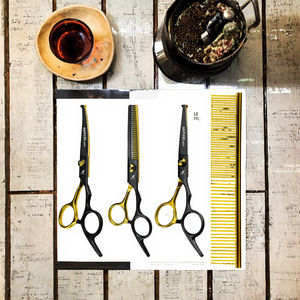 Juego de 3 Tijeras de Peluquería Canina de 6.0 Pulgadas con Dientes de Cuero de Colores, Fáciles de Usar, con Protección para las Cuchillas - Product Image 3