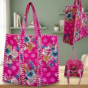 Bolso Tote Acolchado de Algodón Estilo Indio Vintage para Mujer, con Cierre Abierto y Diseño Floral, para Uso Diario y Compras en la Playa - Product Image 3