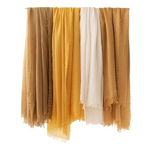 Khăn lụa nữ vải lanh Retro xuyên biên giới thiết kế đơn giản màu trơn mùa xuân mùa thu chống nắng ấm khăn choàng Nhật Bản Hàn Quốc - Product Image 5