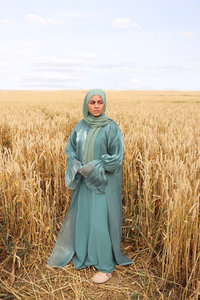 Vêtements islamiques de style ethnique, abayas pour femmes arabes, <span class=keywords><strong>robe</strong></span> kimono en organza avec voile, ensemble de 3 pièces, abaya pour femmes musulmanes - Product Image 4