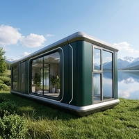 Maison-capsule de camping moderne et luxueuse en structure acier préfabriquée, étanche, avec système intelligent, type villa ou cabane conteneur