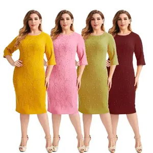 Europe and the United States plus-size women's fresh sweet women's round neck pencil skirt dress wholesale supply