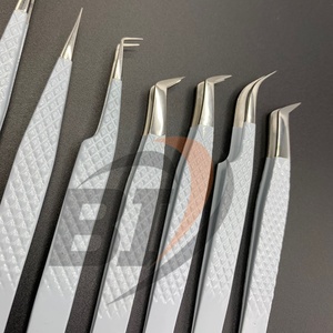 Venta al por mayor de pinzas de extensión de pestañas de acero inoxidable sólido etiqueta privada personalizada con punta puntiaguda gris recubierto de polvo - Product Image 2